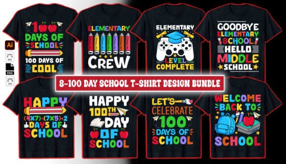 100 Day of School T-shirt Design Bundle – A Must-Have for Educators and Print-on-Demand Entrepreneurs