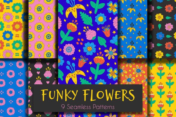 Bring Vibrant Botanical Style to Your Designs with Funky Flowers Seamless Patterns