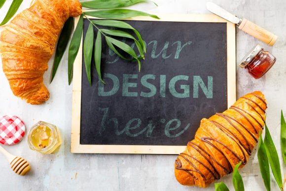 Chalk Board Mockup with Croissant: A Must-Have for Creative Presentations