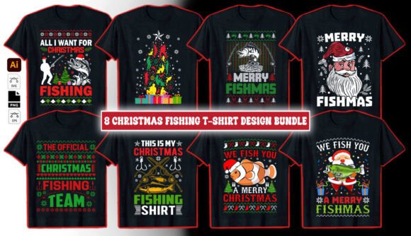 Christmas Fishing T-shirt Design Bundle: A Practical Asset for Merch Creators and Entrepreneurs