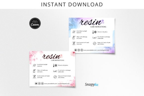 Editable Resin Care Instructions Cards