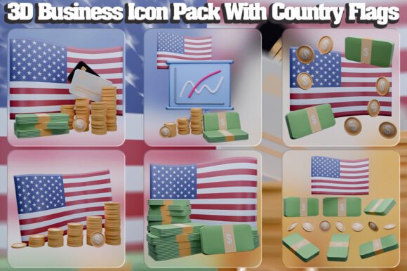 Enhance Your Business Presentations with the 3D Business Icon Pack Featuring the United States Flag