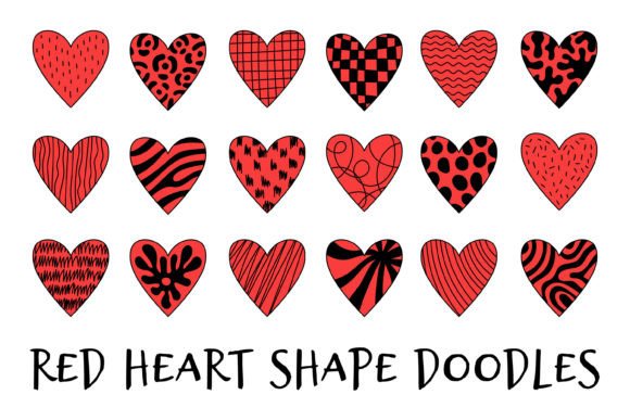Red Heart Shape Doodles PNG Clipart: Playful, Versatile Design Elements for Creative Projects