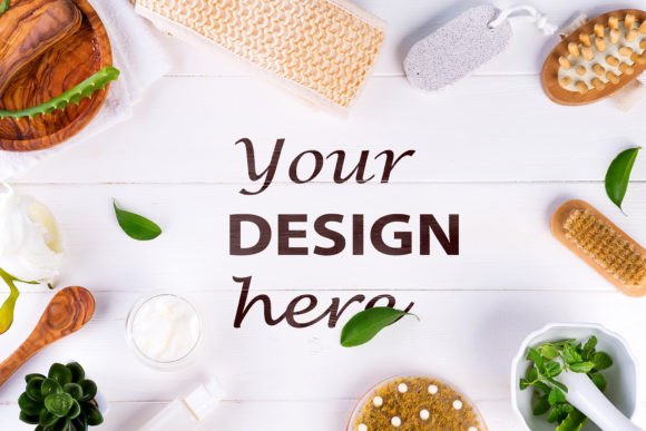 Spa Treatment Mockup with Green Leaves: A Versatile Design Tool for Wellness Brands