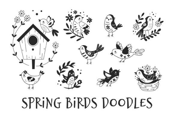 Spring Birds Doodles: A Versatile Design Element for Creative Projects