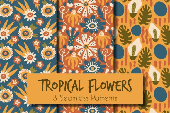 Tropical Flowers Seamless Patterns JPG