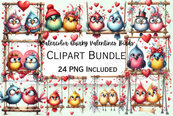 Watercolor Quirky Valentines Love Birds: A Unique Addition to Your Creative Projects