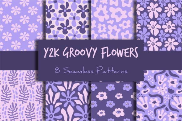 Y2k Groovy Flowers Seamless Patterns for Creative Projects